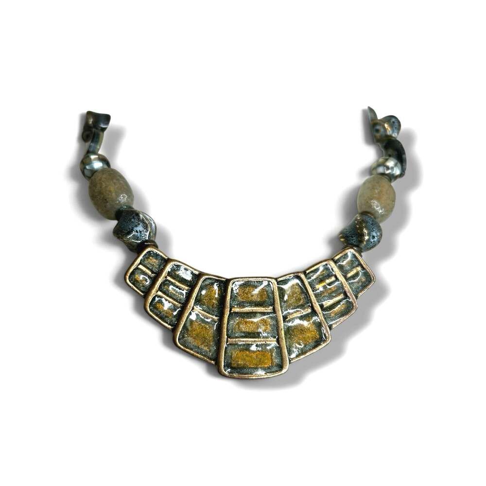 Chicos Artisan Beaded Collar Choker 
Statement Bib Necklace Earth Tones Y2K
